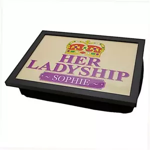 Personalised Her Ladyship His Lordship NAME Cushion Laptop Lap Dinner Tray Gift - Picture 1 of 5