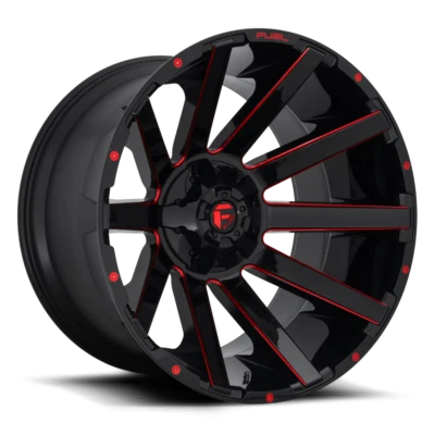 Juego de 4 llantas de 22 pulgadas negras rojas Fuel Contra 22x12 para Jeep Wrangler JK JL Foto 1 de 4