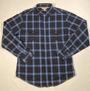 Decree Button Up Shirt Moto Black Blue Plaid Medium Grunge Military Long Sleeve - Picture 1 of 11