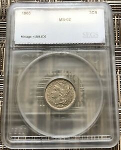 1866 Three (3) cent nickel - mint state