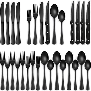 24-teiliges schwarzes Silberbesteck Set mit Steakmessern, schwarzes Besteckset für 4 - Bild 1 von 11