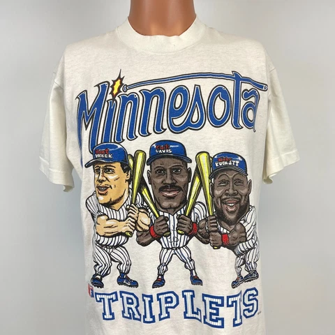 Minnesota Twins Triplets Caricature T Shirt Vtg 90s Kirby Puckett MLB Size M Cover