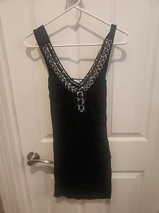 Moa Moa verziertes Y2k Kleid schwarz wunderschön tailliert gerafft  - Bild 1 von 6