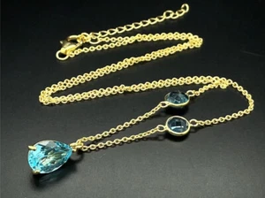 SCHMUCKJAGD COLLIER 925/-SILBER VERGOLDET MIT LONDON BLUE TOPAS & SKY BLUE TOPAS - Imagen 1 de 4