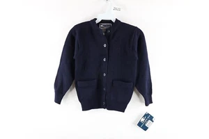 NOS Vintage Boys Size 6X Blank School Uniform Knit Cardigan Sweater Navy Blue - Picture 1 of 9