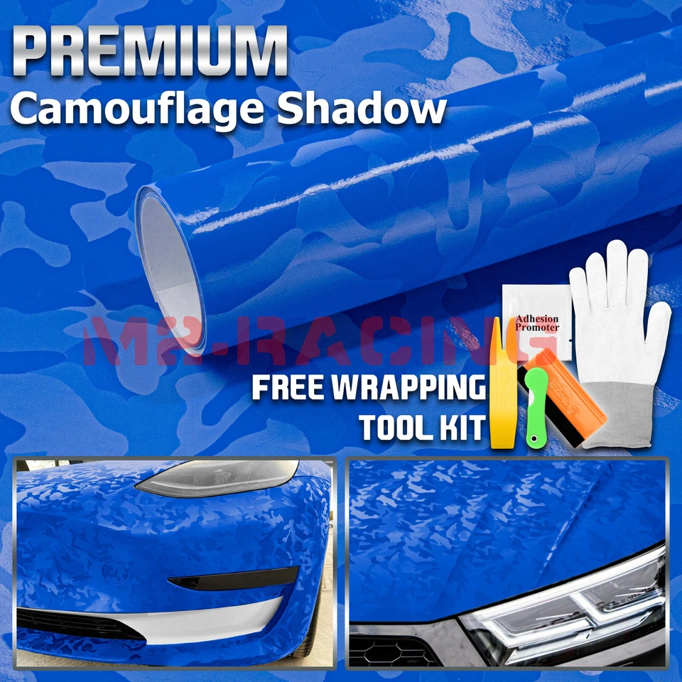 Camuflaje Sombra Azul Intenso Patrón Camuflaje Vinilo Envoltura Calcomanía Adhesiva Hoja Película Foto 1 de 4