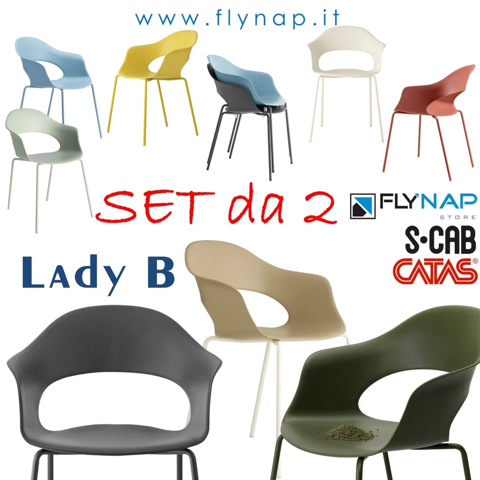 SCAB DESIGN SET DA 2 SEDIE LADY B 4 GAMBE VERNICIATE CASA BAR LIVING PRANZO - Immagine 1 di 4