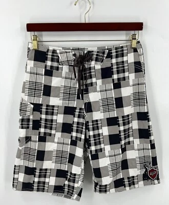 Bañador Fox Riders talla 31 negro blanco a cuadros cierre de corbata pantalones cortos Foto 1 de 4