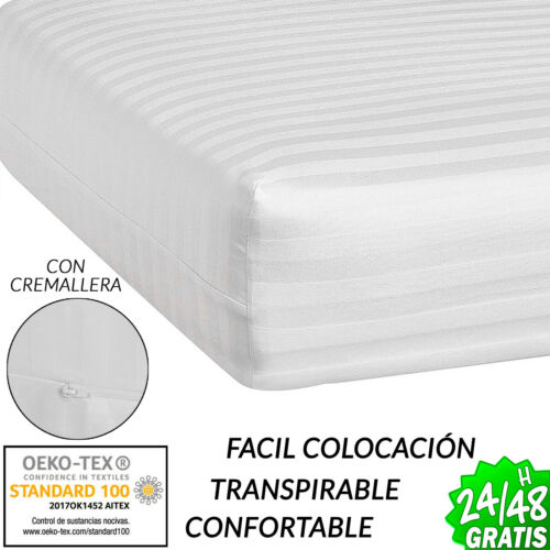 Funda de Colchón de Raso Labrado CALIDAD SUPERIOR Transpirable con Cremallera