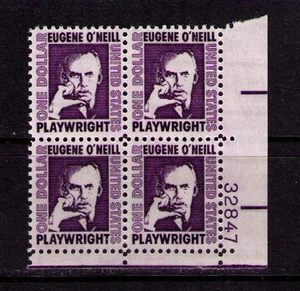 US USA Sc# 1294 MNH FVF PLATE # BLOCK Eugene O'Neill Plarwright Author Untagged - Picture 1 of 1