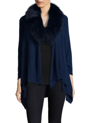 Alice + Olivia Izzy Cascade Fur Collar Cardigan Blue Size S NWT - Image 1 of 4
