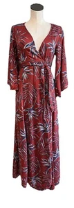 Maxi Vestido Revolve: Amuse Society Mujeres XS Rojo Palma Verano Safari Envolvente DD - Imagen 1 de 9