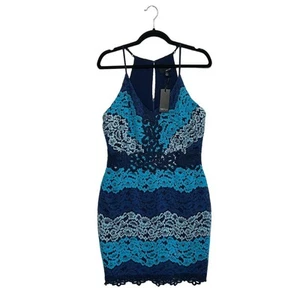 Greylin Lace Katrice Dress NWT Women's Sz L Blue Knee Length Coquette Scalloped - Picture 1 of 8