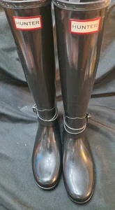 Hunter Womens Wellington Boots Size UK5 EU38 Black Gloss Tall Wellies - Picture 1 of 11