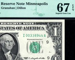 1963 1900-I $1 Minneapolis Federal Reserve Note • PMG 67 EPQ • ((TOP POP 3/0)) - Picture 1 of 3