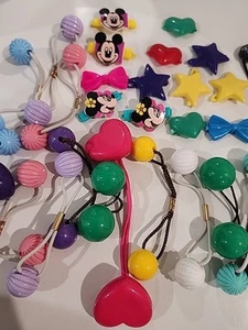 Vintage Lot of 38 Plastic Knocker Bubble Ball Hair Ties Elastic Bands & Clips - Picture 1 of 7