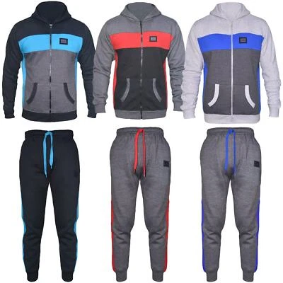 Kids Boys Girls Unisex HNL Contrast Panelled Tracksuit Zipped Top Bottom Joggers - Image 1 of 2