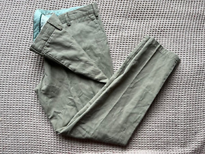 Emiclio Tucci men's chino classic summer pants custom fit green 18%linen sz 46EU