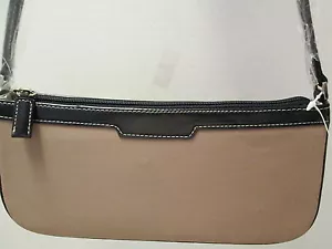 Taupe Fabric Handbag Trimmed in Black with Top Stitching, NWT - Picture 1 of 3