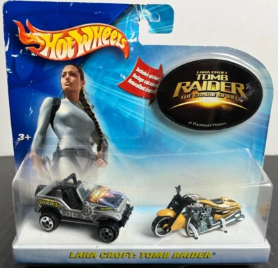 Vintage Hot Wheels Lara Croft Tomb Raider Jeep and Motorcycle w Sticker Sealed - Image 1 of 4