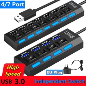 Für PC Laptop USB 3.0 Hub 4/7-Port Splitter Adapter mit Aktiv Netzteil Verteiler - Bild 1 von 19
