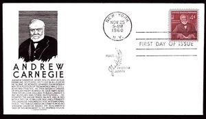 1171 4c Andrew Carnegie FDC Anderson black cachet Nov 25, 1960 - Picture 1 of 1