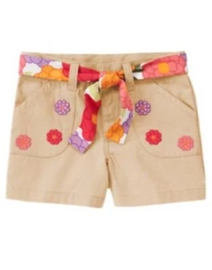 GYMBOREE PRETTY POSIES KHAKI FLOWER POCKET BELTED SHORTS 3 4 5 6 7 8 NWT - Picture 1 of 2