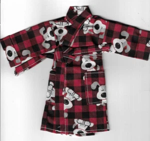 Homemade Doll Clothes-Puppies and Plaid Print Robe that fits Ken/Barbie/ELF R6 - Picture 1 of 1
