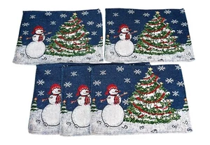 Snowman Christmas Tree Winter Tapestry Set Of 5 Placemats 16” X 12” Blue Red - Picture 1 of 8