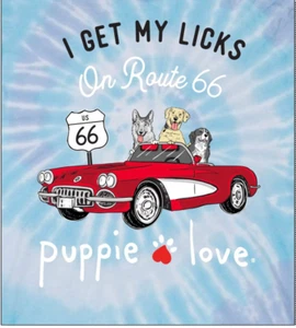 Puppie Love Long Sleeve Corvette Tye Dye T-shirt - I Get My Licks on Route 66 - Picture 1 of 1