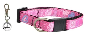 Collar de gato cinta de nailon rosa brillante corazones locos con campana plateada para mascotas - Imagen 1 de 3