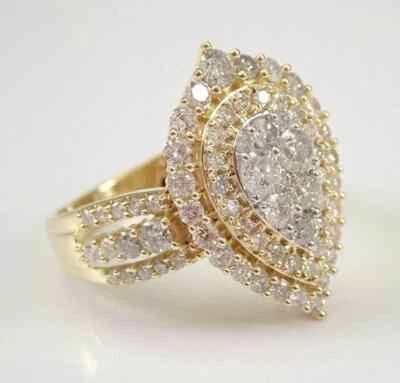 2.30Ct Round Cut Real Moissanite Cluster Engagement Ring 14K Yellow Gold Plated - Image 1 of 4