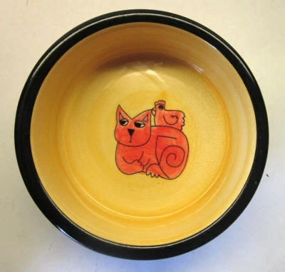 Ursula Dodge “My Favorite Things” Signature Stoneware Cat Bowl 5” Foto 1 de 4