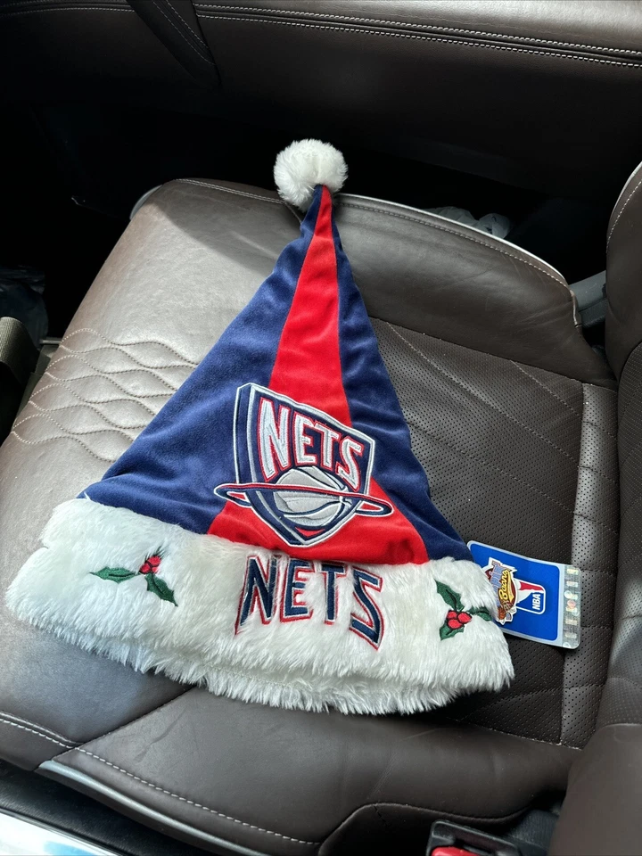Sombrero de Papá Noel de felpa de vacaciones con logotipo grande del equipo de los New Jersey Nets ¡NUEVO! NCAA Navidad (40) Foto 1 de 2