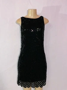 MAGGY LONDON BLACK SEQUIN TANK STYLE FITTED DRESS W/LOW BACK SIZE 6 - Picture 1 of 5