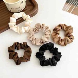 5er Pack glatte Satin Haar Scrunchies starke dicke Bommelbänder Damen Mädchen - Bild 1 von 16