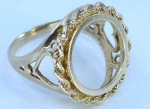 14k Gold 14mm Rope Coin Bezel RING For 1/20 oz Panda Sz 8. Filigree Hearts - Picture 1 of 12