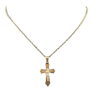 Vergoldete Edelstahl Kreuz Kruzifix Anhänger mit 18" vergoldete Halskette - Bild 1 von 6