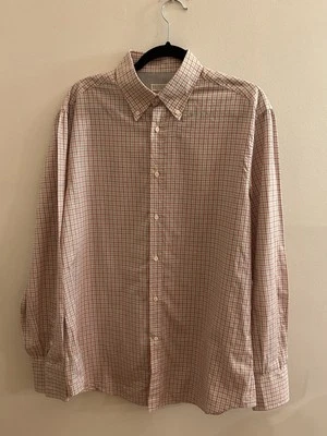 Brunello Cucinelli Cotton/Linen Shirt Basic Fit SZ XL Red/Gray Check Italy #8058 - Image 1 of 4