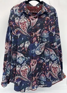 Robert Graham manica lunga con bottoni uomo 1XL alto colore audace paisley infradito polsino - Foto 1 di 19