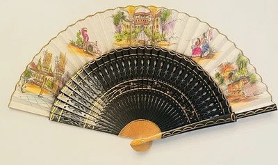 Vintage Casa de Diego Madrid Spanish Paper Wood Folding Fan Hand Painted - Image 1 of 4
