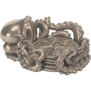 Kraken Coaster Holder with 4 Coasters Octopus Sea Monster Nautical Bar Decor - Picture 1 of 3