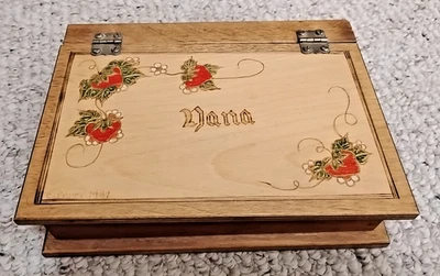 Storage  Wood Box Hand Painted and Engraved Metal HINGED STRAWBERRIES "Nana" - Image 1 of 4