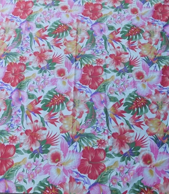 Cortina de ducha vintage de tela floral hecha en EE. UU. tema Hawaii 64x70 Foto 1 de 4