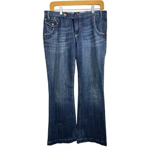 Vigoss Women’s Jeans Blue Flared Stretch Denim Mandarin Medium Wash 29 Y2K Hippy - Picture 1 of 9