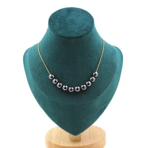 Collar 10 Cuentas Hematita 8Mm. Cadena Acero Dorado Inoxidable Collar Mujeres - Imagen 1 de 6