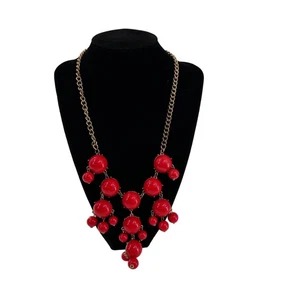 Vintage Red Bubble Bib Statement Necklace Gold-Tone Chain & Lobster Clasp Retro - Picture 1 of 8