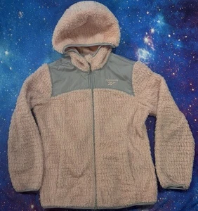 Reebok Fleece Jacket Youth Girls Size Large (14-16) Pink Gray Pockets Zip - Picture 1 of 6