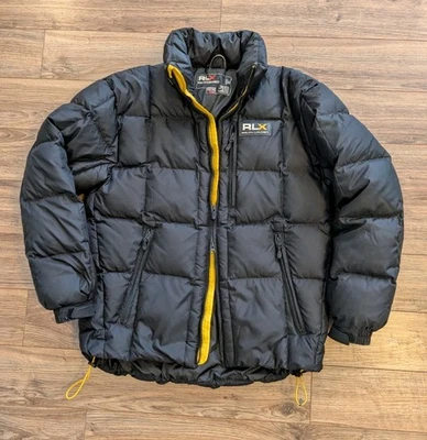 RLX Ralph Lauren Down Puffer Jacket Mens Black Yellow Accent - M EUC - Image 1 of 4