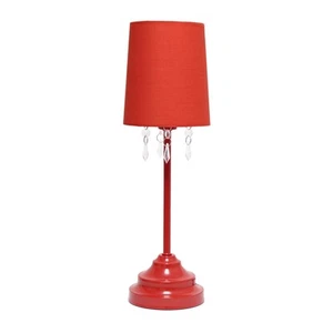 LT3018-RED Lampada da Tavolo con Paralume in Tessuto e Perline Acriliche da Appendere, Rosso - Foto 1 di 5